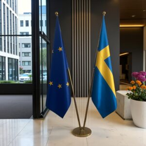 Bannière Suède sur socle en marbre antidérapant