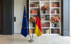 Drapeau allemagne sur socle en inox de protocole