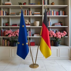 Bannière allemand sur socle en marbre antidérapant