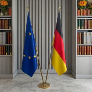 Drapeau allemand sur socle en marbre stable