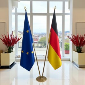 Bannière allemand sur socle en marbre institutionnel