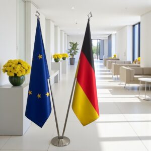 pied socle drapeau allemand avec allemand avec socle en acier brossé diplomatique