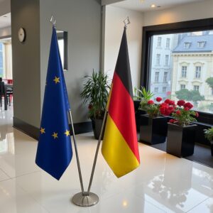 pied socle drapeau allemand avec allemand avec socle en acier brossé de bureau