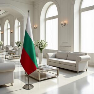 Drapeau bulgarie avec socle en granit de prestige