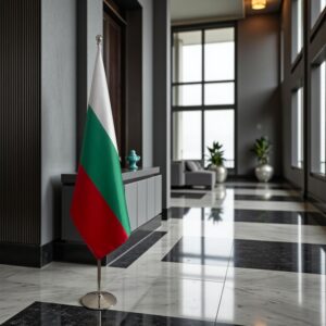 Drapeau bulgarie avec socle en granit lourd