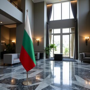 Bannière bulgarie avec socle en granit stable
