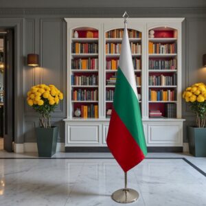 pied socle drapeau bulgarie sur bulgarie sur socle en inox brossé représentatif