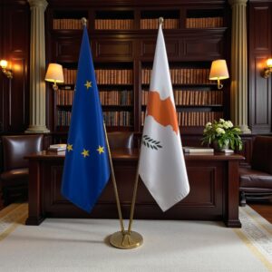 Bannière Chypre pour socle en marbre institutionnel