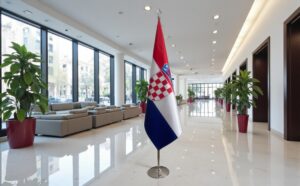 pied socle drapeau Croatie sur Croatie sur socle en acier de protocole