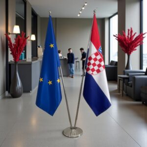 Bannière Croatie et socle en marbre diplomatique