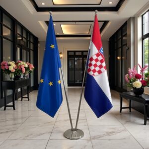 Bannière Croatie et socle en marbre de cérémonie