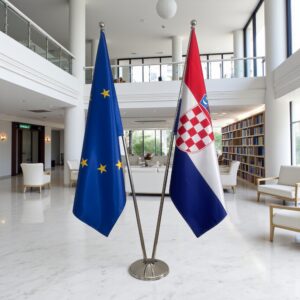 Drapeau Croatie et socle en marbre moderne