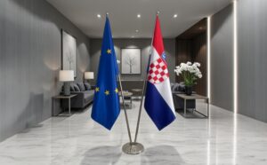 Drapeau Croatie et socle en marbre robuste