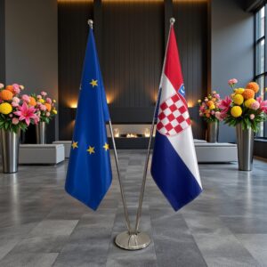 Bannière Croatie et socle en marbre de qualité