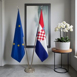 Drapeau Croatie et socle en marbre élégant