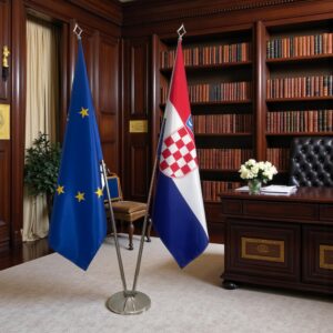 Bannière Croatie et socle en marbre antidérapant