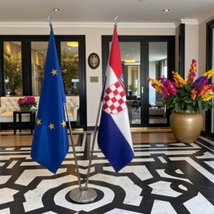 Drapeau Croatie et socle en marbre professionnel