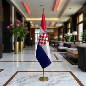 pied socle drapeau Croatie avec Croatie avec socle en granit de cérémonie
