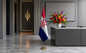 Drapeau Croatie avec socle en marbre moderne