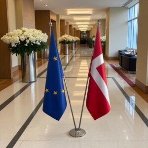 Pavillon Danemark et socle en inox de protocole