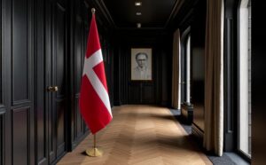 Bannière Danemark avec socle en bois professionnel