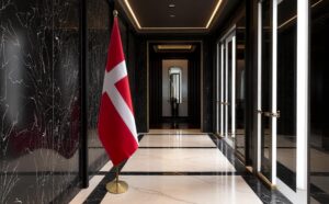 Drapeau Danemark avec socle en marbre moderne