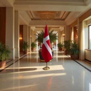 Bannière Danemark et socle en bois de protocole