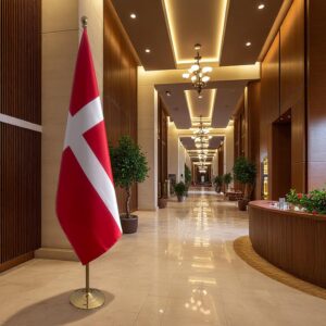 Bannière Danemark avec socle en bois stable