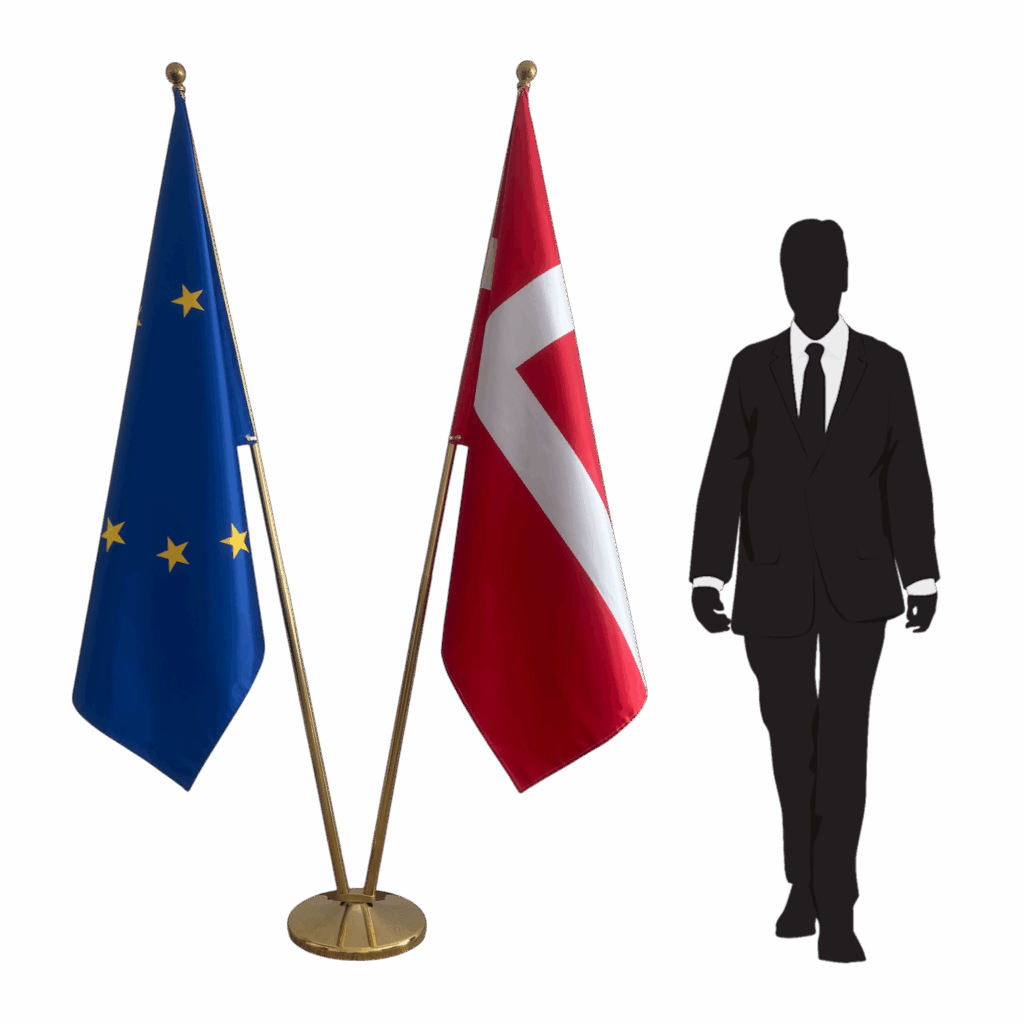 Bannière danemark sur socle en marbre institutionnel
