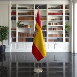 Bannière espagne sur socle en marbre de qualité