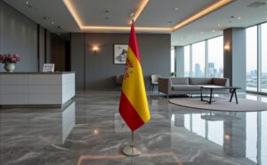 Bannière espagne sur socle en marbre de cérémonie