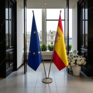 Bannière espagne et socle en bois stable