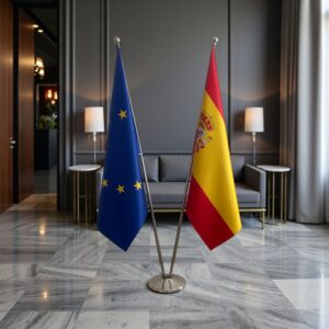 Bannière espagne et socle en marbre classique