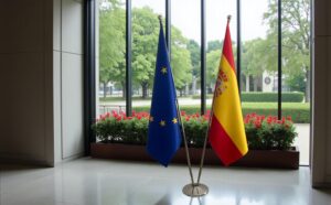 Bannière espagne et socle en marbre diplomatique