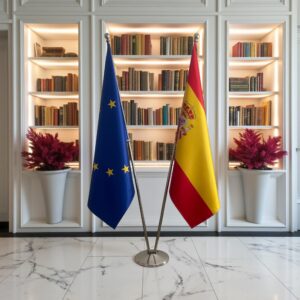 Drapeau espagne et socle en bois lourd