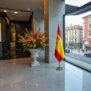 Bannière espagne avec socle en bois robuste