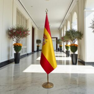 Drapeau espagne avec socle en bois représentatif