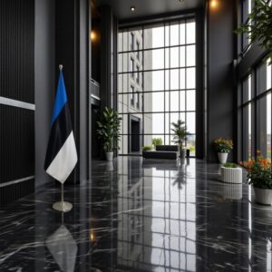 Pavillon estonie sur socle en inox lourd