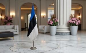 Pavillon estonie sur socle en inox de prestige