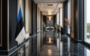 Drapeau estonie sur socle en inox robuste