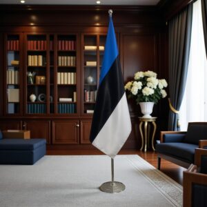 Drapeau estonie sur socle en inox classique