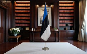 pied socle drapeau estonie sur estonie sur socle en marbre noir stable