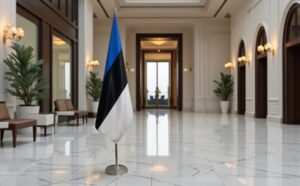 pied socle drapeau estonie sur estonie sur socle en marbre noir de bureau