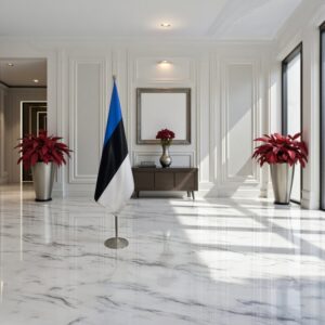 Bannière estonie sur socle en inox de cérémonie