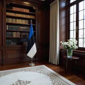 Bannière estonie avec socle en inox de prestige