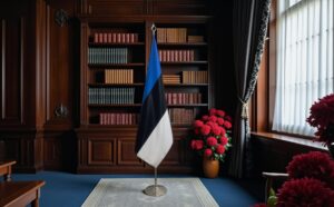 Bannière estonie avec socle en bois officiel