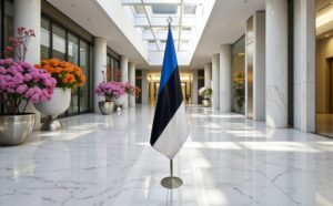 Pavillon estonie avec socle en inox stable