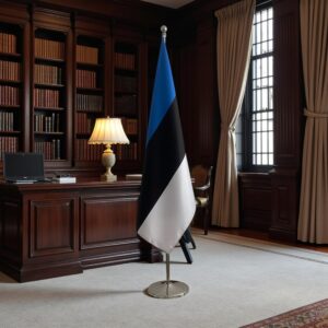 Drapeau estonie avec socle en bois lourd