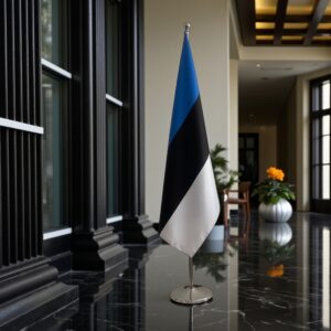 Drapeau estonie avec socle en bois design