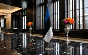 Pavillon estonie avec socle en bois de qualité